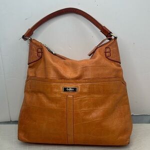 Cole Haan pop of color orange creamsicle leather hobo bag